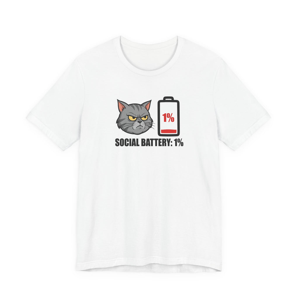 "Social Battery: 1%" Funny Grumpy Cat T-Shirt