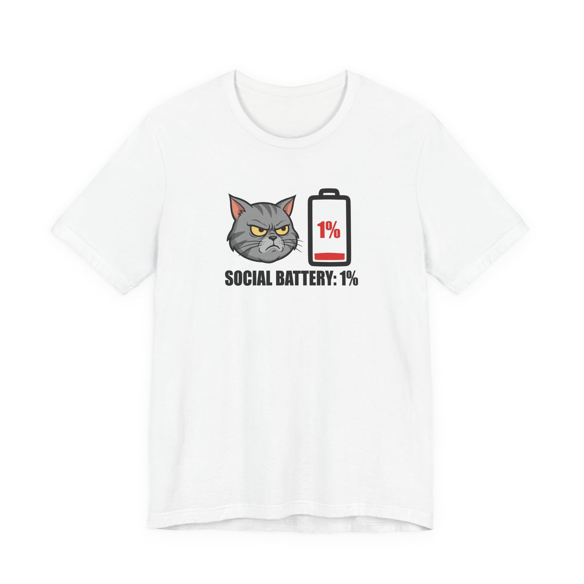 "Social Battery: 1%" Funny Grumpy Cat T-Shirt