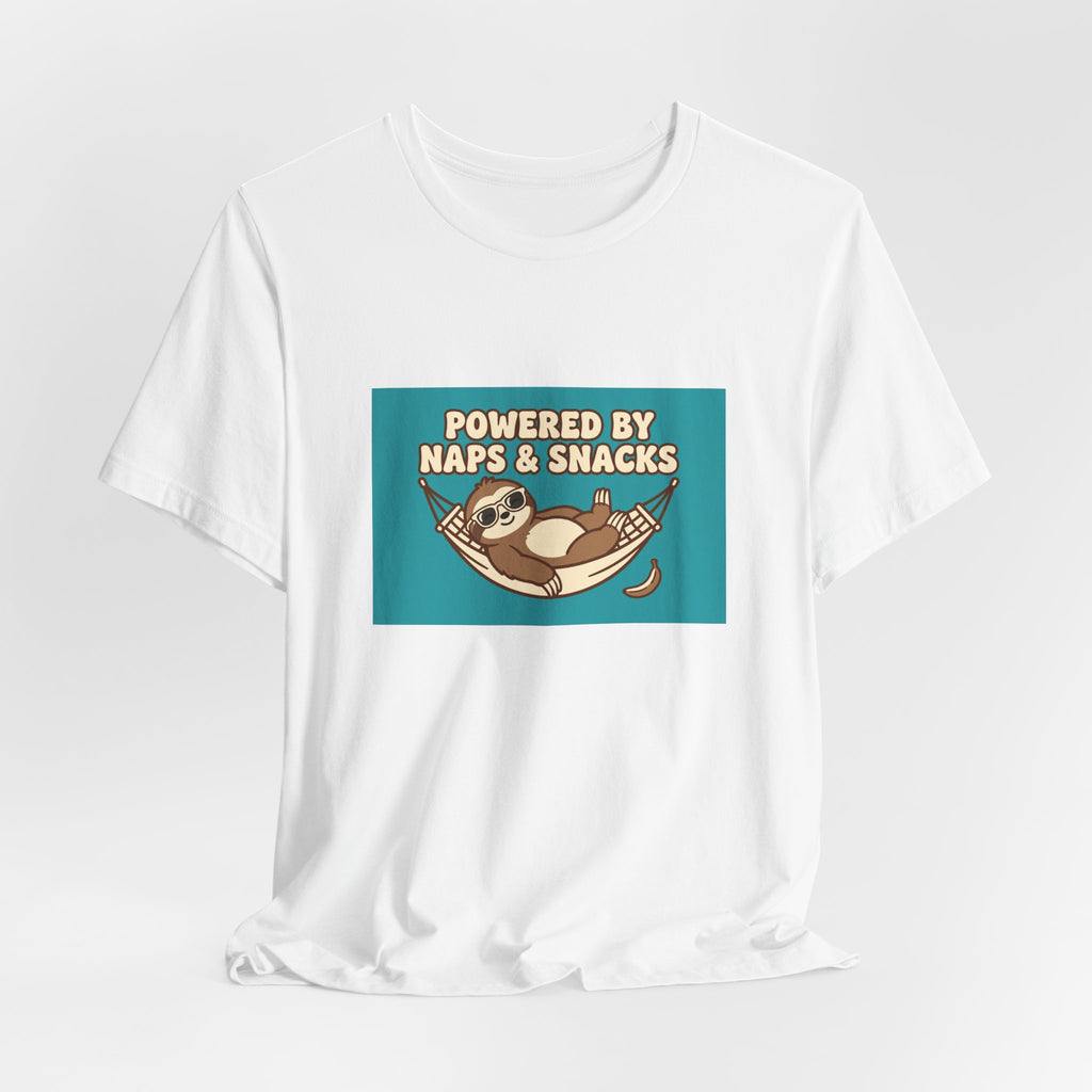 "Powered by Naps & Snacks" Funny Lazy Tee