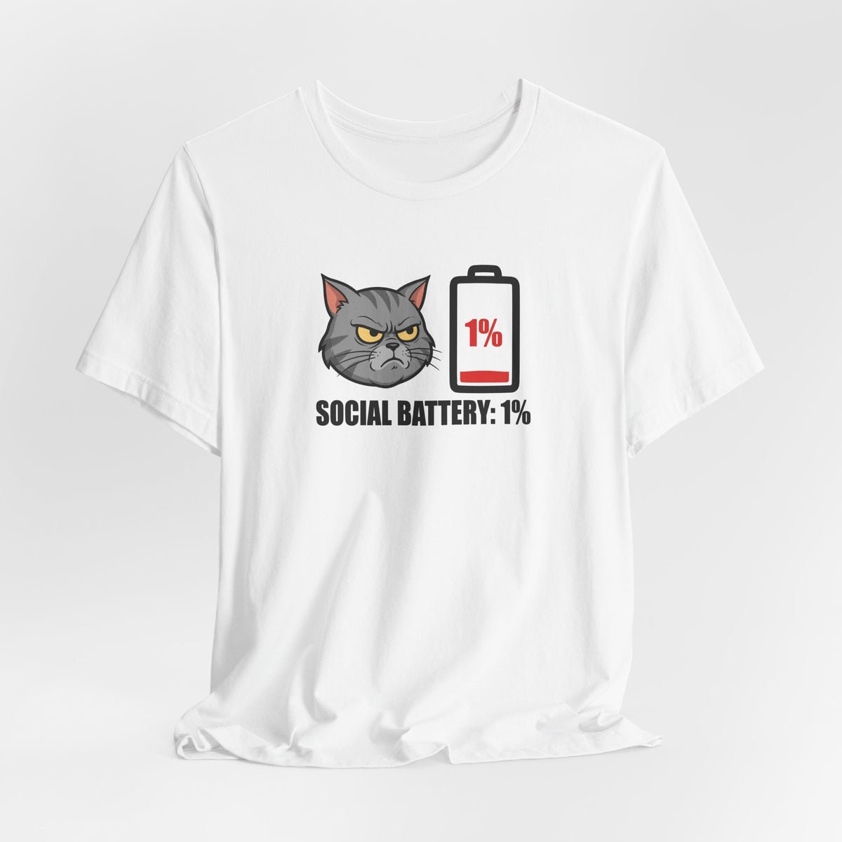 "Social Battery: 1%" Funny Grumpy Cat T-Shirt