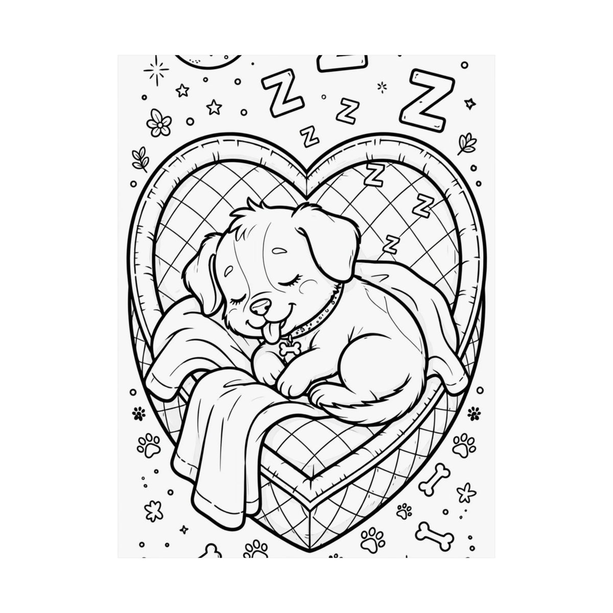 "Napping Dog" Cute Coloring Poster