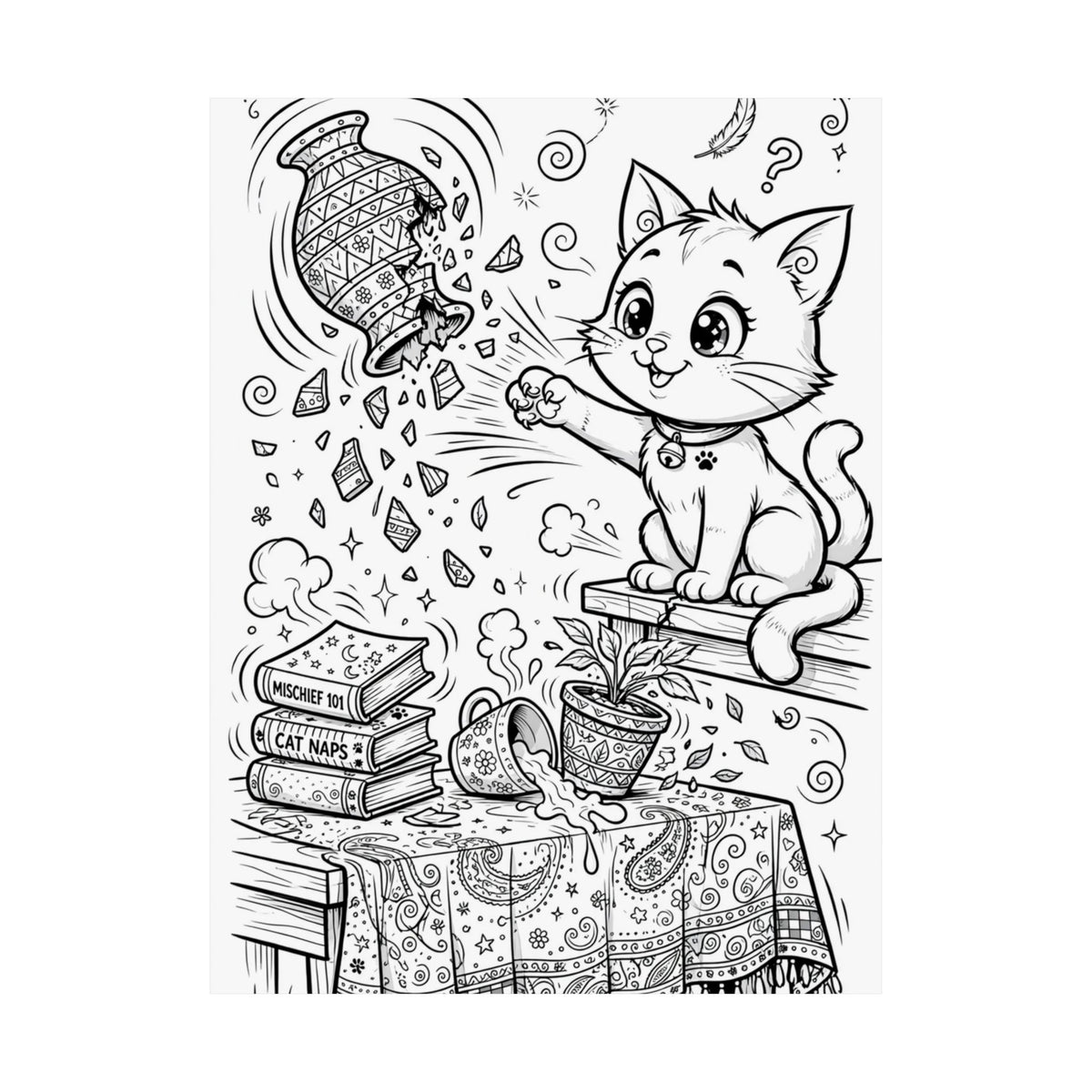 "Cat Chaos" Funny Cat Coloring Poster