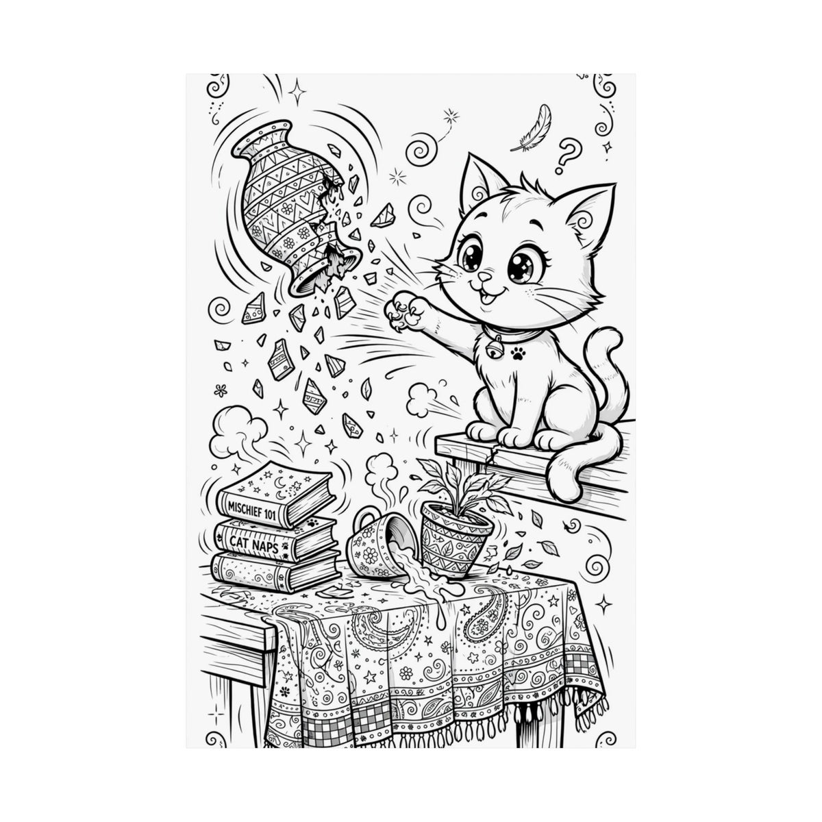 "Cat Chaos" Funny Cat Coloring Poster