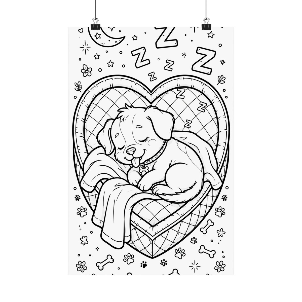 "Napping Dog" Cute Coloring Poster