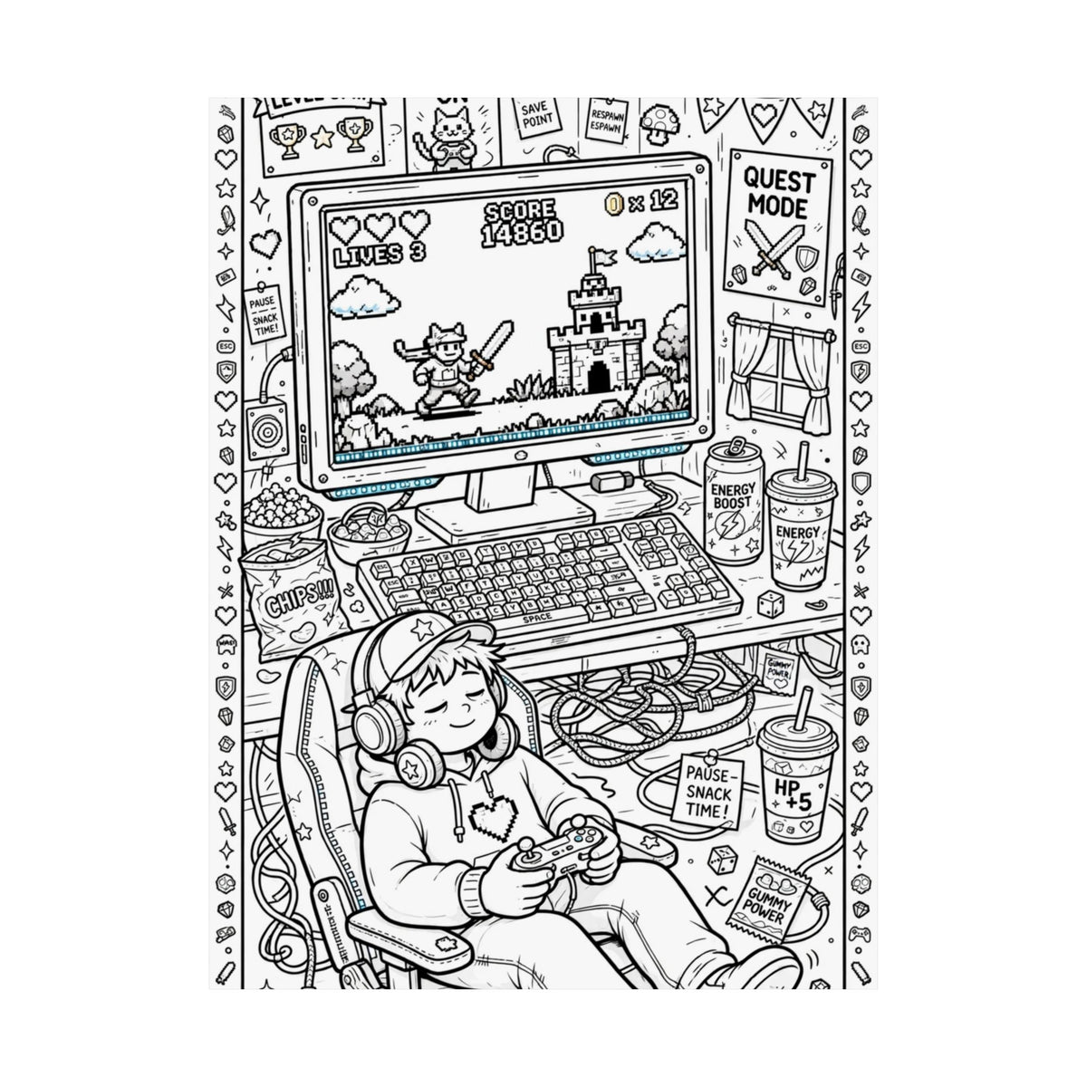 "Gamer Battlestation" Funny Coloring Poster