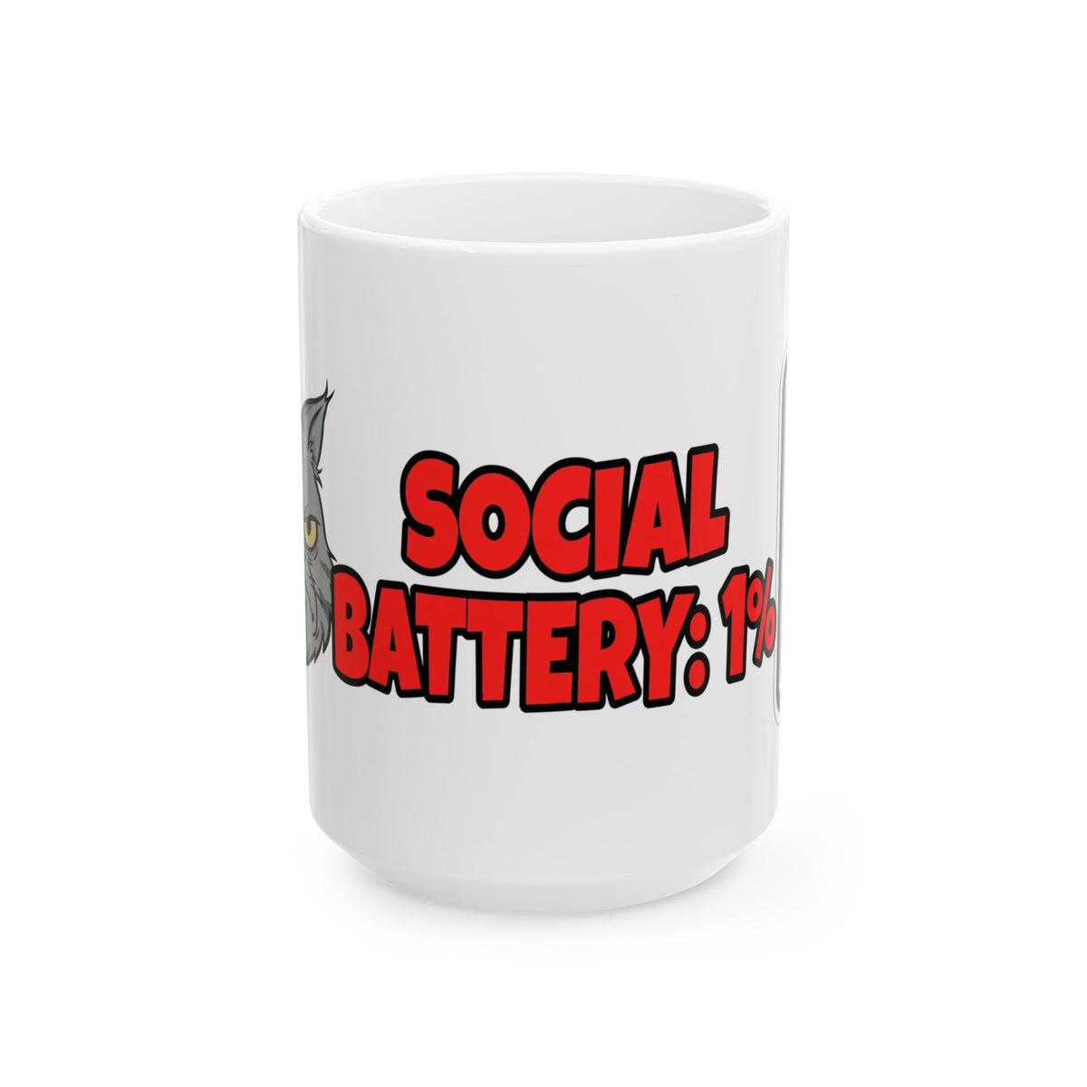 "Social Battery: 1%" Funny Grumpy Cat Mug
