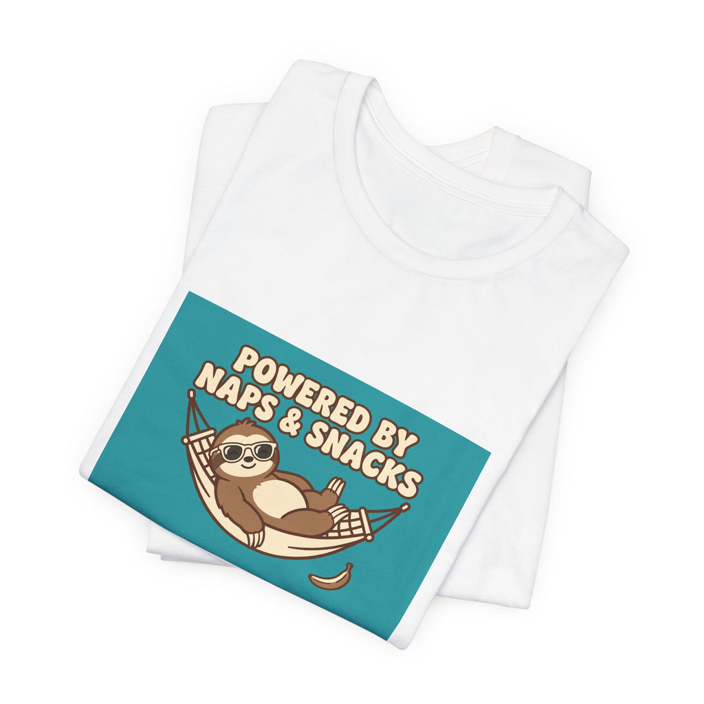 "Powered by Naps & Snacks" Funny Lazy Tee