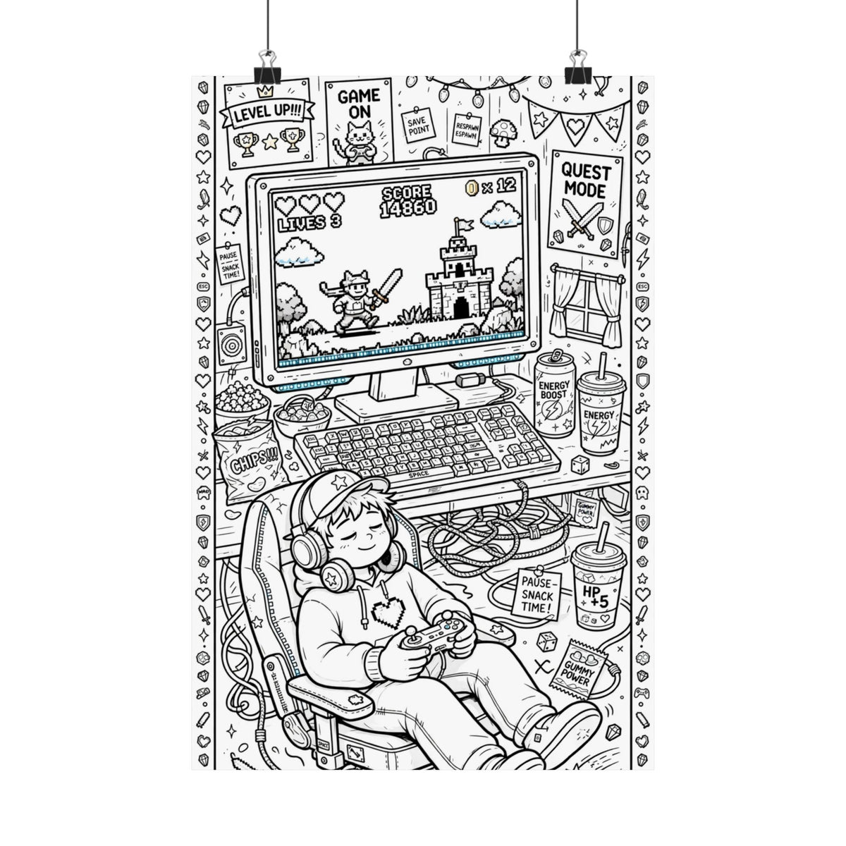 "Gamer Battlestation" Funny Coloring Poster