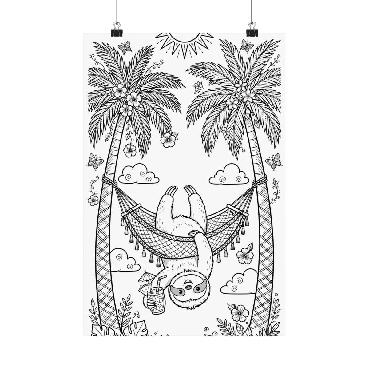 "Sloth Hammock" Funny Coloring Poster