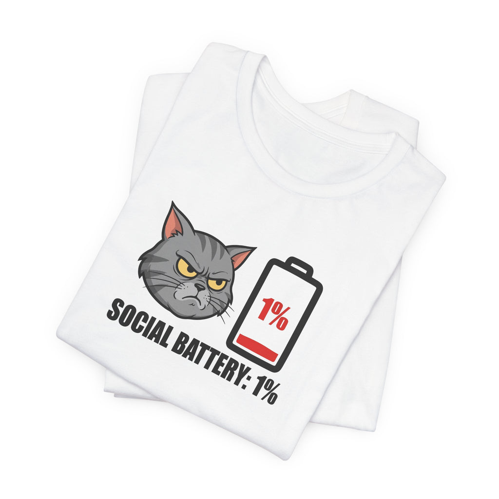 "Social Battery: 1%" Funny Grumpy Cat T-Shirt