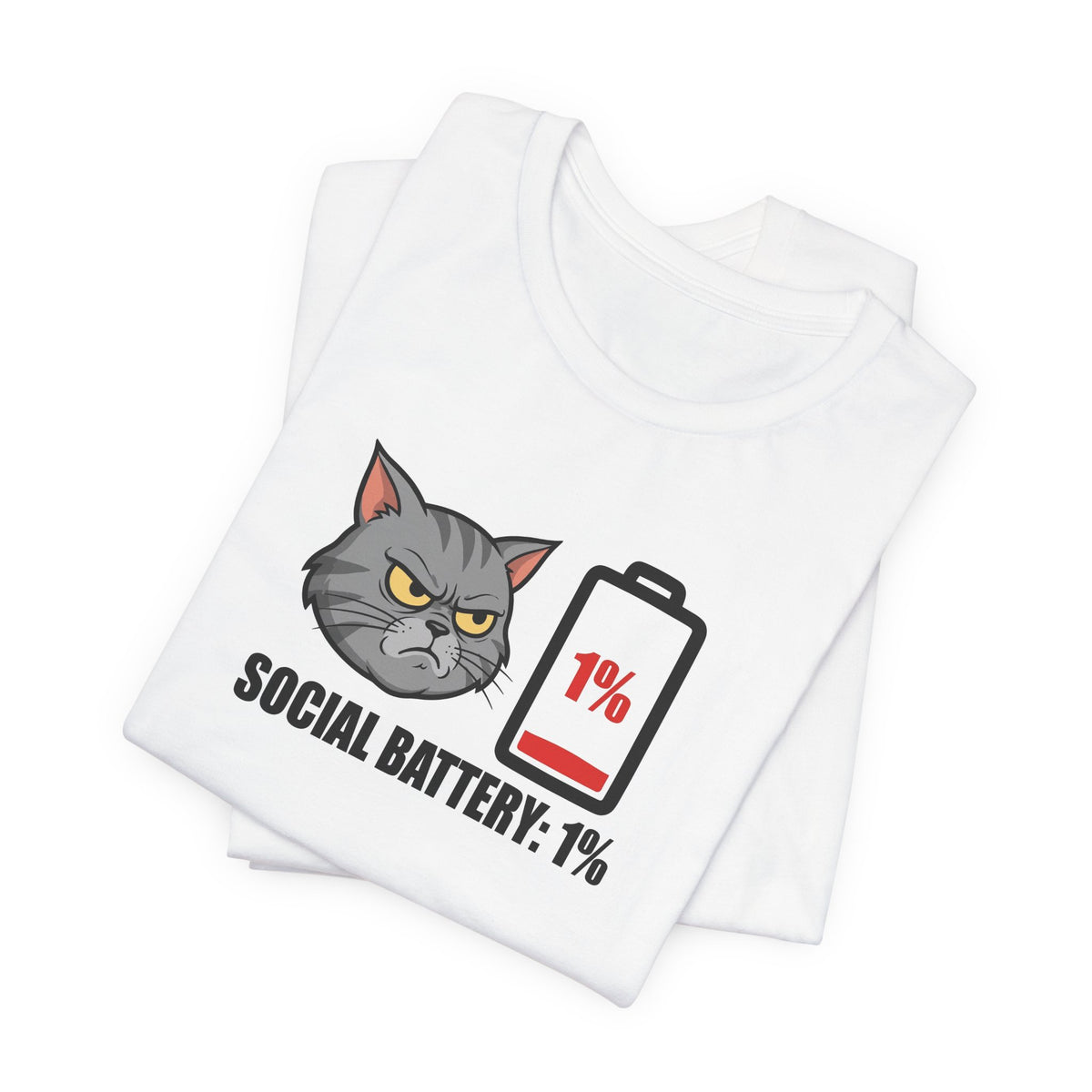 "Social Battery: 1%" Funny Grumpy Cat T-Shirt