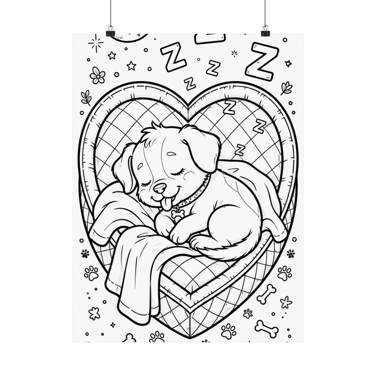 "Napping Dog" Cute Coloring Poster