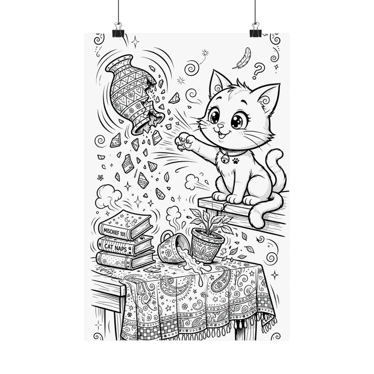 "Cat Chaos" Funny Cat Coloring Poster