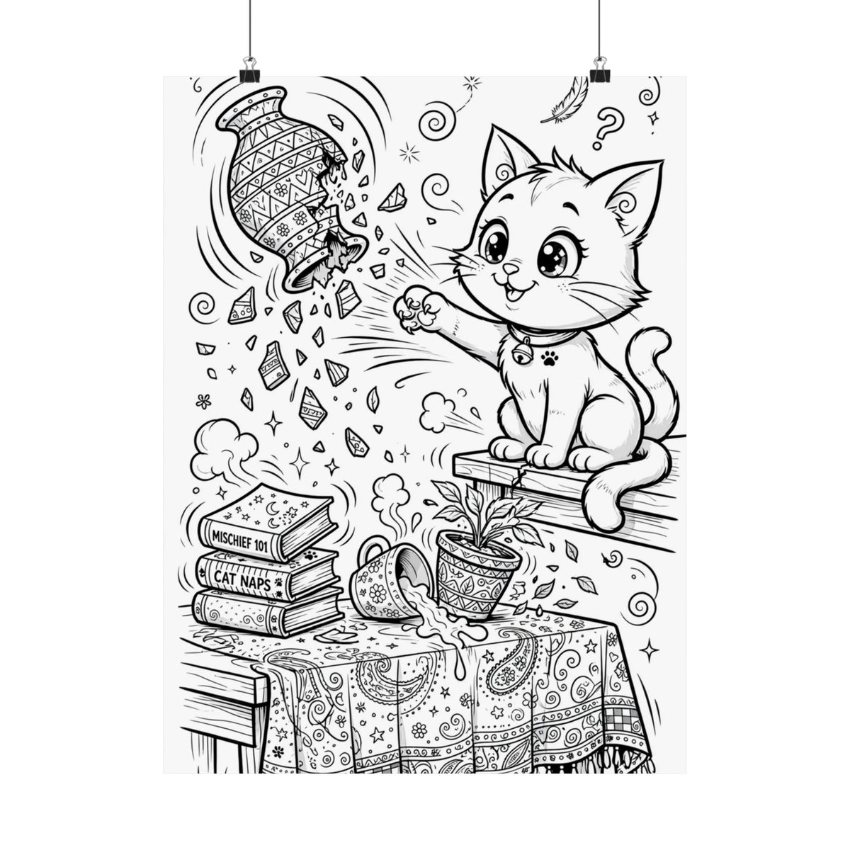 "Cat Chaos" Funny Cat Coloring Poster