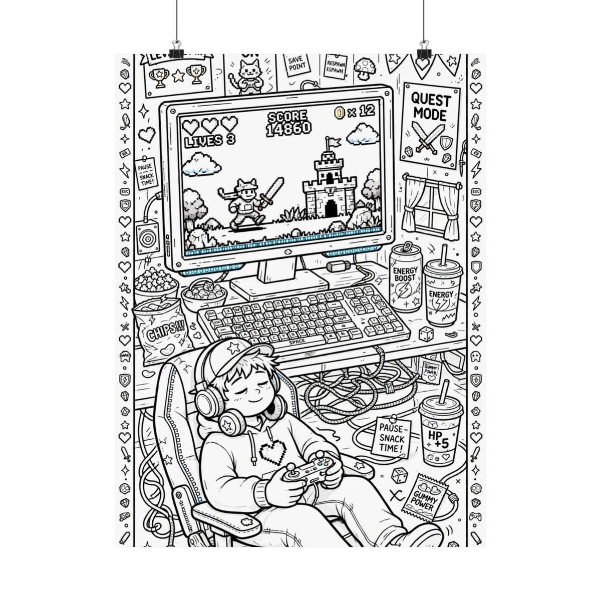"Gamer Battlestation" Funny Coloring Poster